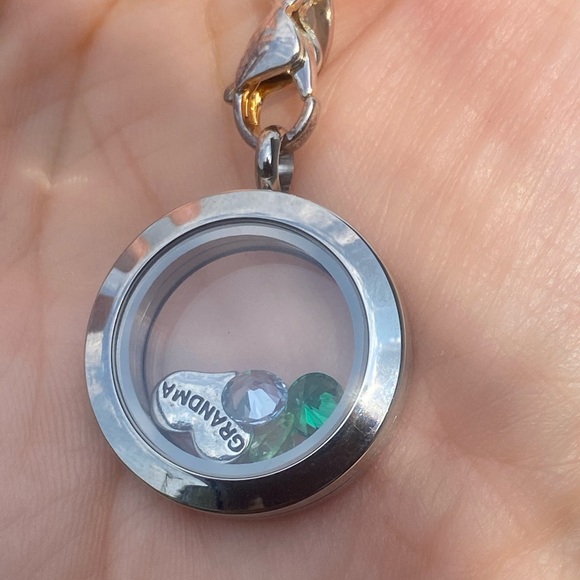 Origami Owl Floating Locket necklace Rolo chain Grandma heart rhinestone charms - Picture 11 of 11